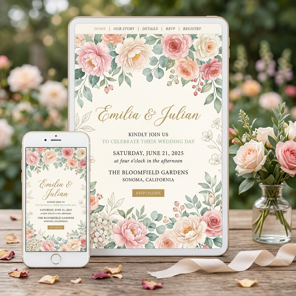 Floral wedding invitation theme by Fauxi